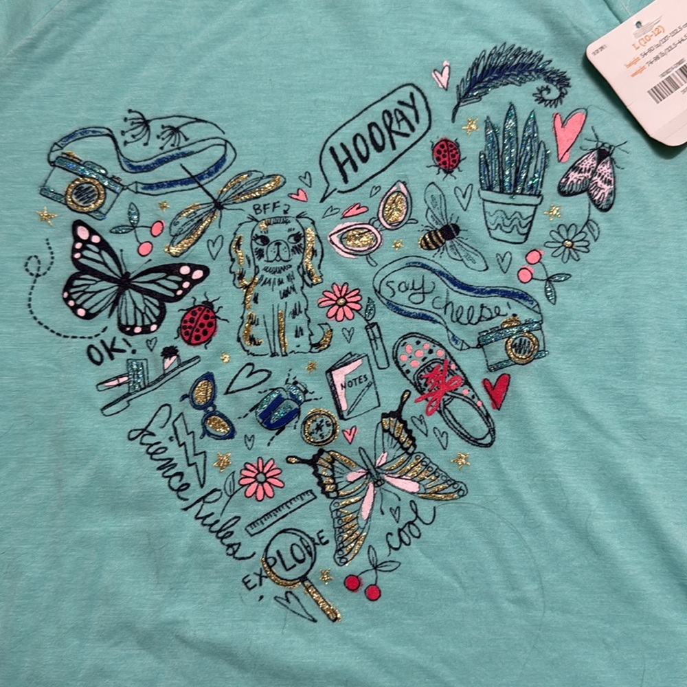 Gymboree Teal Heart Graphic Tee large 10/12 NWT - Picture 3 of 7